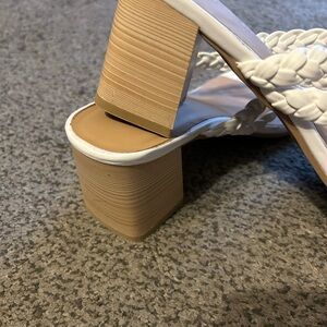 Sun & Stone braided thong white block heel sandals. NWOT